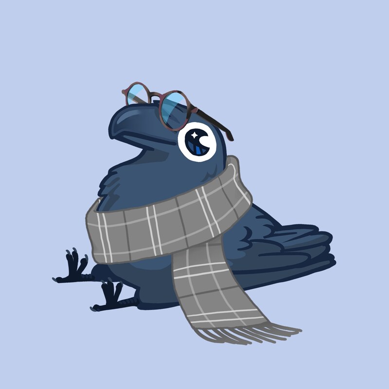 Bird Boy — a small round bird wearing glasses and a scarf